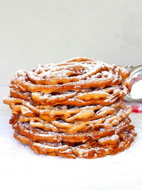 Funnel Cakes The Baker Mama, Baker Mama, Funnel Cake Recipe Easy, Homemade Funnel Cake, Funnel Cake Recipe, Delia Smith, Funnel Cakes, Fluff Desserts, Sweet Dough