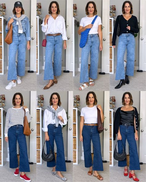 Jeans culotte high waist - Women curated on LTK Culottes Jeans Outfit, Culottes Jeans, Pantalon Culotte Outfits, Dark Denim Culottes Outfit, Denim Culottes Outfits Winter, Chic Wide-leg Cropped Denim Jeans, Culottes Outfit Casual, Culotte Jeans Outfit, Culottes Outfit Summer