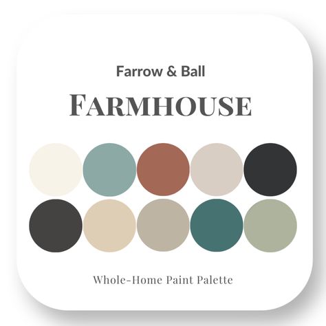 Farrow & Ball Farmhouse - Perfect Colour Palettes - Claire Jefford Whole House Colour Scheme, Colour Palette Farrow And Ball, Farrow And Ball Color Schemes, Farrow And Ball Paint Colour Palettes, Farrow And Ball Colour Schemes, Popular Paint Colors, Paint Color Schemes, Farrow And Ball Paint, House Color Schemes