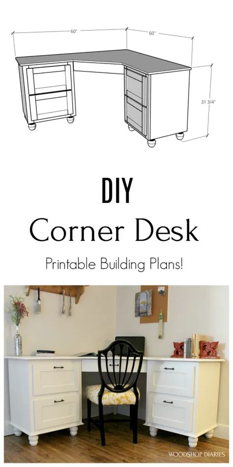 Diy L Shaped Desk, L Shaped Desk Plans, Corner Desk Plans, Build Your Own Desk, Small Corner Desk, Woodshop Diaries, Diy Corner Desk, Diy Desk Plans, Desk Diy