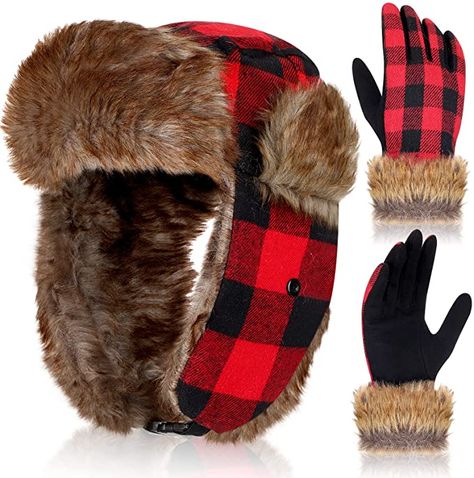 Lumberjack Trapper Plaid Hat, Ushanka Red Black Buffalo Check Hat, Winter Hat with Warm Gloves for Christmas Women Men Russian Cold at Amazon Women’s Clothing store Plaid Hat, Russian Hat, Plaid Hats, Ear Flap Hats, Chocolate Christmas, Gloves For Women, Sailor Hat, Wool Gloves, Warm Winter Hats