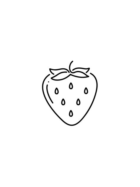 Minimalist Tattoo Strawberry, Easy To Draw Strawberry, Strawberries Drawing Simple, Strawberry Simple Tattoo, Small Strawberry Drawing, Strawberry Tattoo Stencil, Small Strawberry Tattoo Simple, Strawberry Line Drawing, How To Draw Strawberries