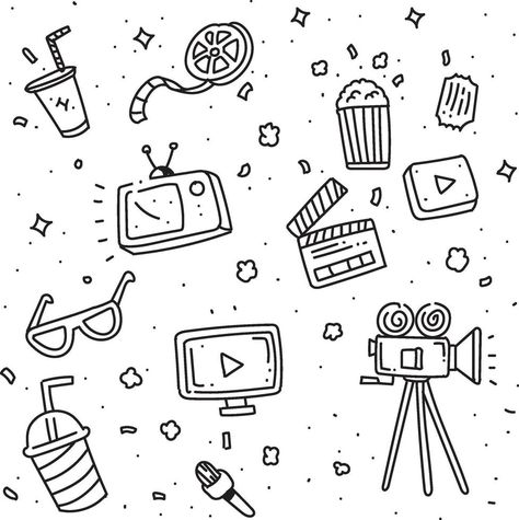 Set of doodle cinema icons Movie Night Doodles, Cinema Doodle, Language Journal, Doodle Doodle, Doodle Background, Doodle Icon, Simple Doodles, Icon Illustration, Doodle Art