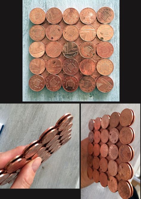 My project: Copper coin Coasters Old Coins Craft, Penny Decor, Penny Art, Coin Crafts, Penny Floor, Copper Coin, Copper Penny, Table Designs, Resin Ideas