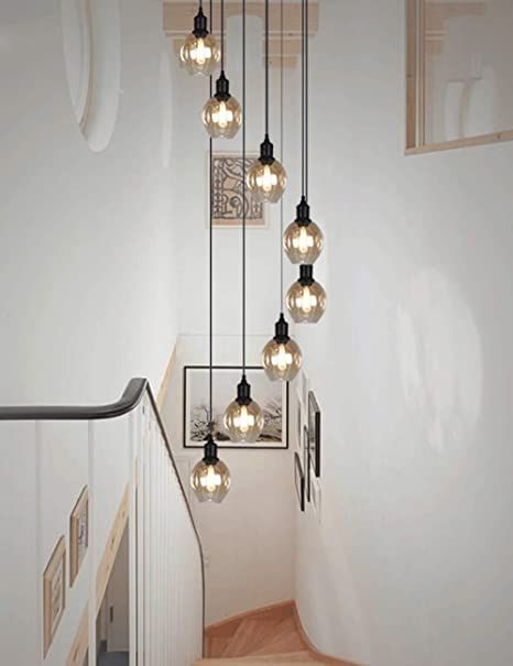 Amazon.com: BDS lighting Retro Multi Glass Balls Staircase Chandelier Spiral Modern Pendant Lights for Villa Chandelier Duplex Staircase Long Chandelier E27 LED, Large Size (Size : 8 Balls): Home  Kitchen Staircase Chandelier Modern, Stairway Chandelier, Duplex Staircase, Staircase Lamp, Staircase Pendant Lighting, Staircase Lighting Ideas, Long Pendant Lights, Stairs Lighting, Stairwell Lighting