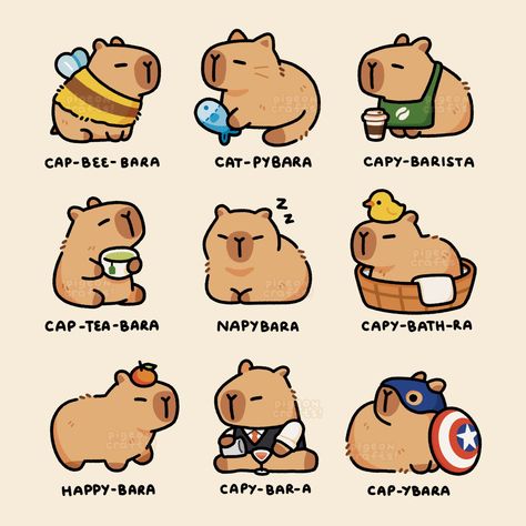 Capybara Craft, Pastel Illustration, Summer Wallpapers, Doodles Drawings, Cute Fall Wallpaper, Sticker Ideas, Super Cute Animals, Funny Doodles, Cute Cartoon Drawings