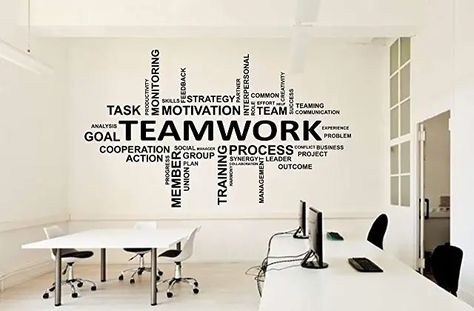 Teamwork Business, Motivation Stickers, School Wide Themes, Bathroom Wall Decor Art, Office Wall Decals, Motivational Inspirational Quotes, Work Stickers, Wall Tattoo, Painting Quotes