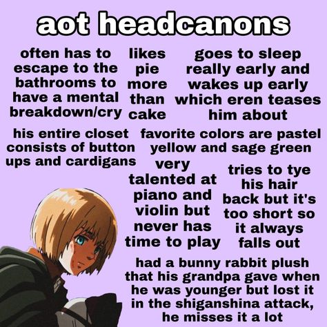 Armin Arlert Headcanons, Armin Headcanons, Aot Headcanons, Anime Headcanons, Aot Fanart, Aot Armin, Am I In Love, Aot Memes, Armin Arlert