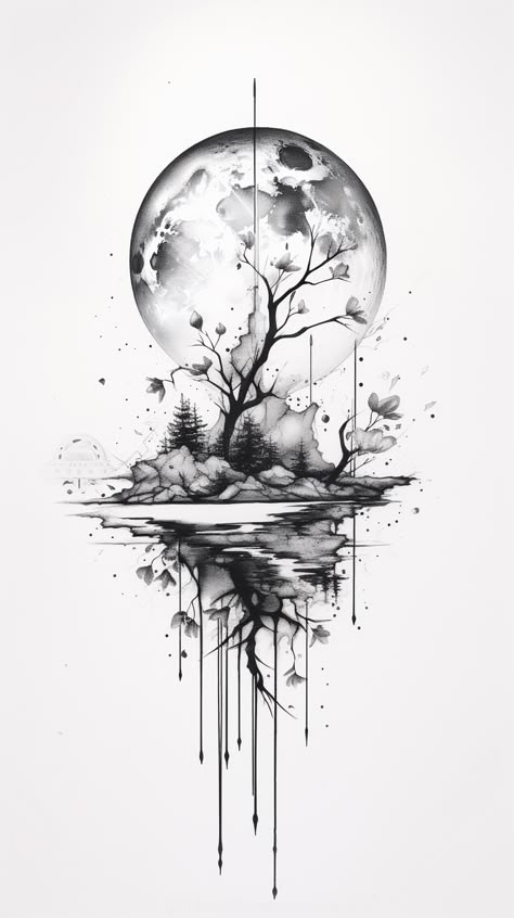 White Moon Tattoo, Arch Tattoo, Tree Tattoos For Women, Aura Tattoos, Atrapasueños Tattoo, Sky Tattoo, Black And White Moon, Moon Tattoo Ideas, Sky Tattoos