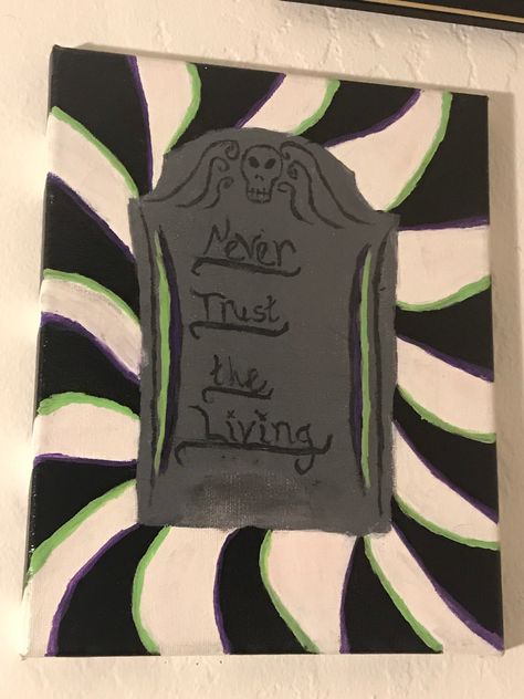 hand painted striped Beetlejuice themed acrylic 8x10 painting Dark Painting Ideas Easy, Tim Burton Painting Ideas Easy, Beetlejuice Drawing Ideas, Tim Burton Painting Ideas, Beetle Juice Painting, Beetle Juice Art, Beetle Juice Painting Canvas, Beetlejuice Art Drawings, Things To Paint On Canvas Trippy