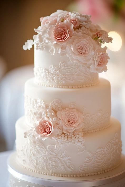 These 67 floral wedding cakes look like actual works of art! With delicate hand-painting, intricate sugar flowers, and unique designs, these cakes will turn your wedding day into an unforgettable masterpiece. See how these bakers are transforming cakes into art pieces. View the full collection! #cakeartistry #floralcakes #weddingdayinspo Elegant Pink Wedding Cake, Elegant Wedding Cakes Romantic Beautiful, White Pink Wedding Cake, June Wedding Cake, Wedding Cake Blush Pink, Three Tier Wedding Cakes, Elegant Wedding Cakes Romantic, Pink Wedding Cake Ideas, Intricate Cakes