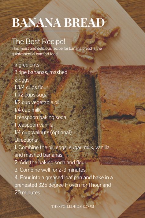 This moist and delicious recipe for banana bread is the quintessential comfort food.  It is perfect for quarantine cooking and using up overripe bananas. #BananaBread #bananaBreadRecipe #BananBreadRecipeEast #BananaBreadRecipeMoist #Recipes #Food How To Do Banana Bread, How To Make A Banana Bread, Baking Recipes Banana Bread, What To Make With Overripe Bananas, How To Make Banana Bread, Food Receipt Easy Recipes, Old Banana Recipes, Over Ripe Banana Recipes, Best Banana Bread Recipe Moist