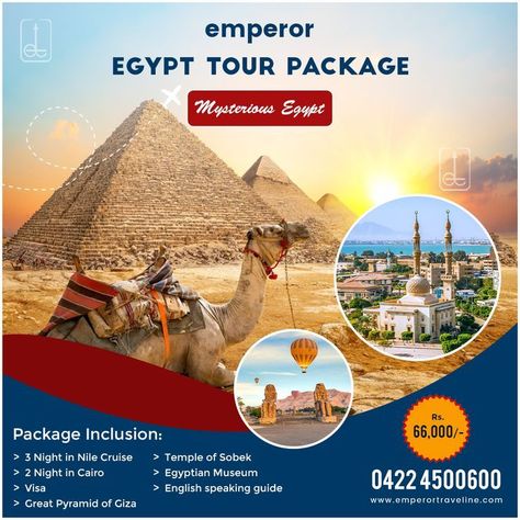 Book your Egypt Tour Package at Emperor Traveline and have a pleasant vacation. Best deals available for flights and ticket booking. Call us and book now: 0422 4500600 book your best Egypt tour packages Holiday Booking, Travel Advertising, Great Pyramid Of Giza, Book Cheap Flights, Egypt Tours, Luxor Egypt, Family Tour, Vacation Deals, Pyramids Of Giza