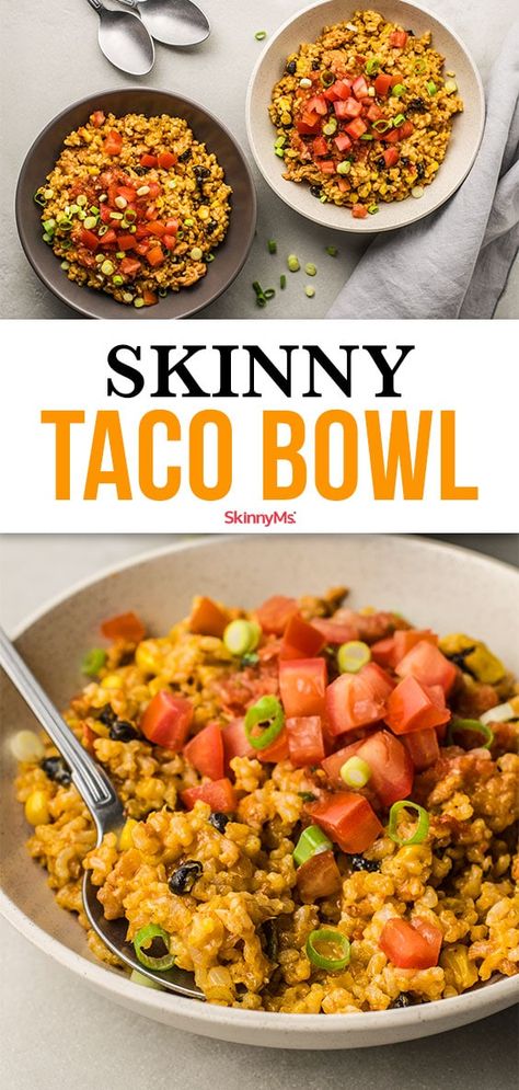 Skinny Taco Bowl Recipe Slender Wonder Meal Plan, Macro Taco Bowl, Healthy Taco Bowl, Heathy Recipe, Light Foods, Taco Bowl Recipe, Healthy Lunches For Work, Taco Bowl, Healthy Lunches For Kids