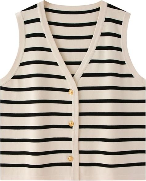 Chevara Women's Sleeveless Striped Sweater Vest Casual V Neck Vest Tops Summer Outfits Striped Sweater Vest, V Neck Vest, Top Summer Outfits, Vest Tops, Striped Vests, Sweater Vest Women, Casual Vest, Knit Vest, Striped Sweater