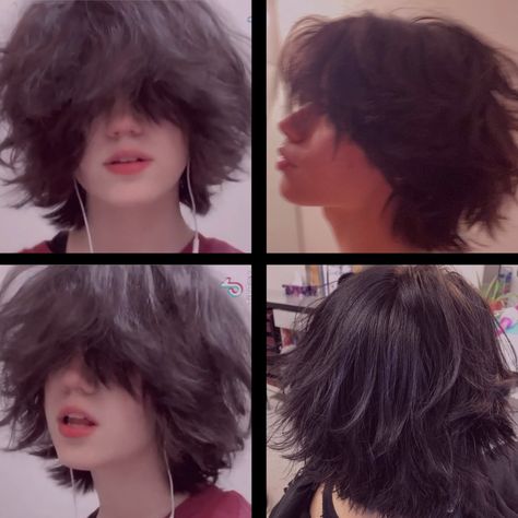 Ахн Short Haircut Reference, Wolf Cut Hair 360, Vomitboy Haircut, Hairstyles For Short Thick Hair, 360 Haircut, Haircut Wolf, Mushroom Haircut, Androgynous Hair, Short Scene Hair