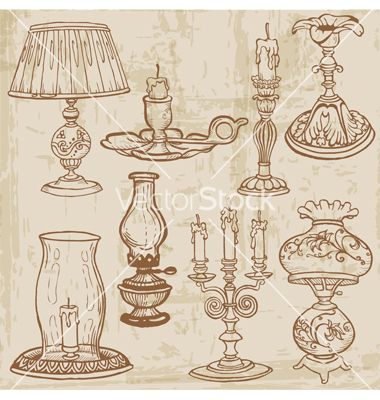 Vintage images Retro Drawings Doodles, Retro Drawings, Doodle Elements, Lamp Tattoo, Candle Drawing, Candle Tattoo, Zestaw Ikon, Bg Design, Desenho Tattoo