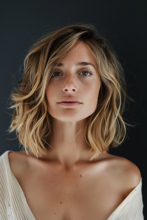 Balayage Layered Bob, Alison Roman Hair, Medium Shaggy Lob, Beachy Long Bob, Long Bob Honey Blonde, Amanda Summer House Hair, Beachy Lob Haircut, Beachy Blonde Bob, Low Maintenance Medium Haircut Wavy Hair