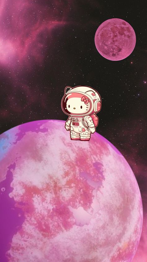 Hello kitty in the space Hello Kitty Space Wallpaper, Hello Kitty In Space, Hello Kitty With Stars, Dark Hello Kitty Aesthetic, Edgy Hello Kitty, Pink Goth Wallpaper, Dark Hello Kitty Wallpaper, Hello Kitty Dark, Pink Kuromi