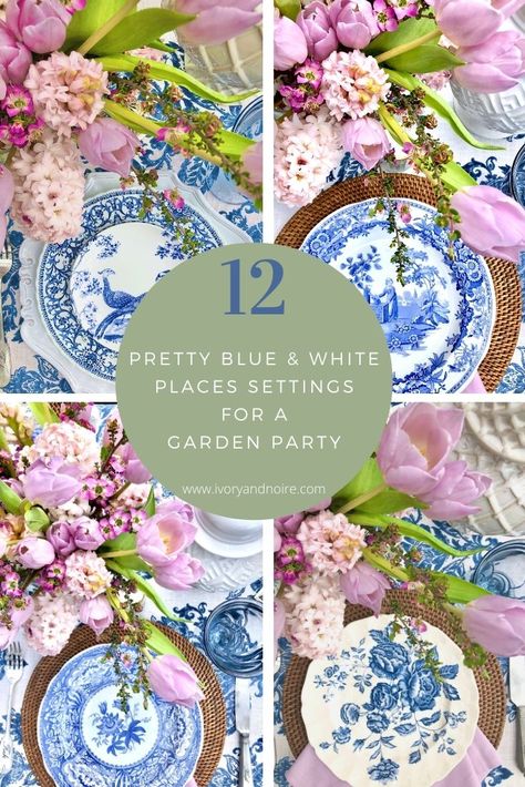 Blue White Garden Party, Blue And White Birthday Theme For Woman, English Garden Shower Ideas, Blue And White Bridal Luncheon, Bridal Brunch Tea Party, Ladies Garden Party Ideas, French Garden Party Decorations, Bridal Garden Shower Ideas, Garden Themed Tablescapes