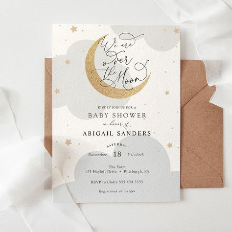 Over the Moon Gender Neutral Baby Shower for $3.25 - Pregnancy Announcements Moon Gender, Blue Baby Shower Invitations, Baby Shower Purple, Moon Baby Shower, Gender Neutral Baby Shower Invitations, Watercolor Baby Shower, Pink Baby Shower Invitations, Baby Shower Invitaciones, Purple Baby