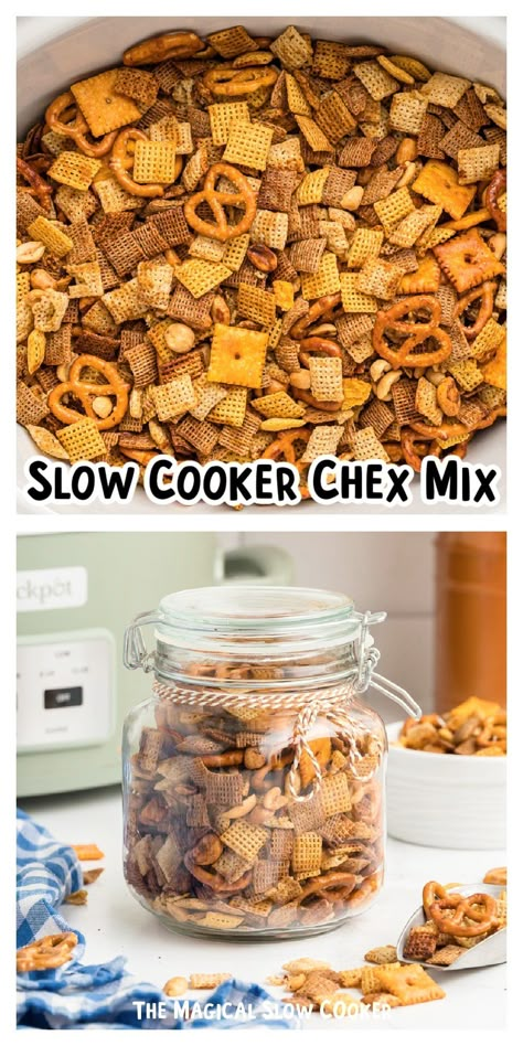 Whether you're looking for a healthy homemade snack or something to easily gift to others, this Slow Cooker Chex Mix idea is one to keep on hand. With the versatility in flavor options, you (and others) are sure to enjoy this snack mix. - The Magical Slow Cooker Chex Mix Slow Cooker Recipes, Homemade Chex Mix Recipe Slow Cooker, Crock Pot Chex Mix Original, Crockpot Chex Mix Recipes Christmas, Chex Mix Recipes Original Crock Pot, Slow Cooker Chex Mix Recipes, Crockpot Chex Mix Recipes Slow Cooker, Crock Pot Chex Mix Recipes, Crockpot Chex Mix Recipes