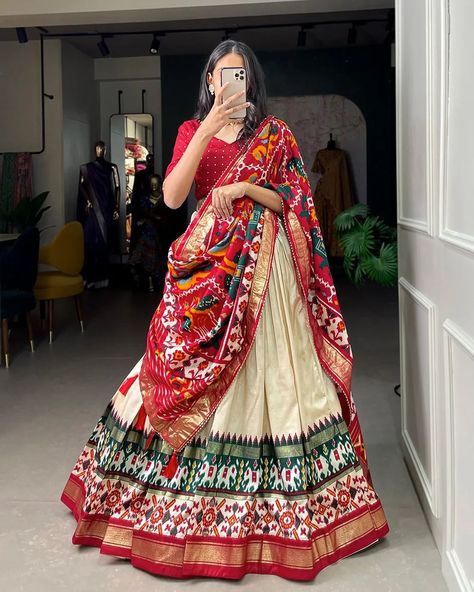 *🌷Lehenga Choli🌷* Presenting a perfectly blended Tussar silk lehenga for festive season to charm your look!✨ *Lehenga(Stitched)* Lehenga Fabric : Tussar Silk Lehenga Work : Patola Print With foil work Waist : SUPPORTED UP TO 42 Lehenga Closer : Drawstring With Heavy Tassels and Zip Stitching : Stitched With Canvas and attached with Can Can Length : 42 Flair : 3.80 Meter Inner : Micro Cotton *Blouse(Unstitched)* Blouse fabric : Tussar Silk Blouse Work : foil Printed Blouse Length : 0.80... Silk Blouse Work, Tassels Dupatta, Zip Stitching, Lehenga Stitched, Navratri Lehenga, Patola Print, Lehenga Fabric, Stitched Lehenga, Gotta Patti