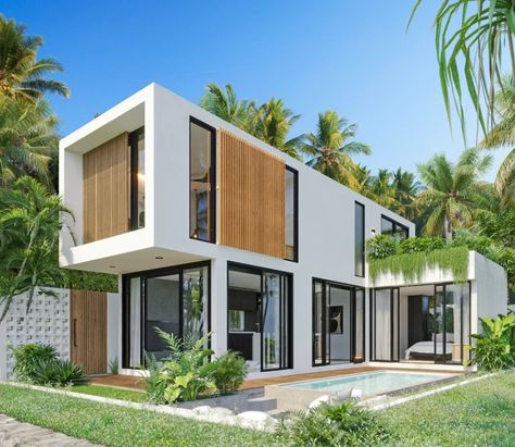 Small Pool Villa, Small Villa With Pool, Small Villa Design, Tropical House Plans, Exterior Perspective, Villa Spain, Bali Architecture, Villa Ideas, Villas In Bali