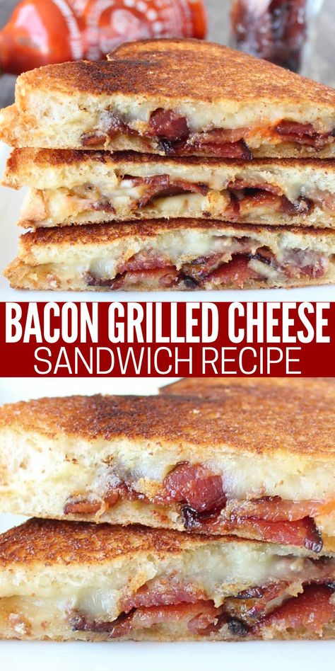 bacon grilled cheese sandwiches cut in half and stacked up on a plate I Am Homesteader Recipes, Bacon Grilled Cheese Recipes, Ultimate Grilled Cheese Sandwich, Bacon Grilled Cheese Sandwich, Pub Cheese, Grilled Cheese Sandwich Recipe, Cheese Sandwich Recipe, Bacon Grill, Ultimate Grilled Cheese