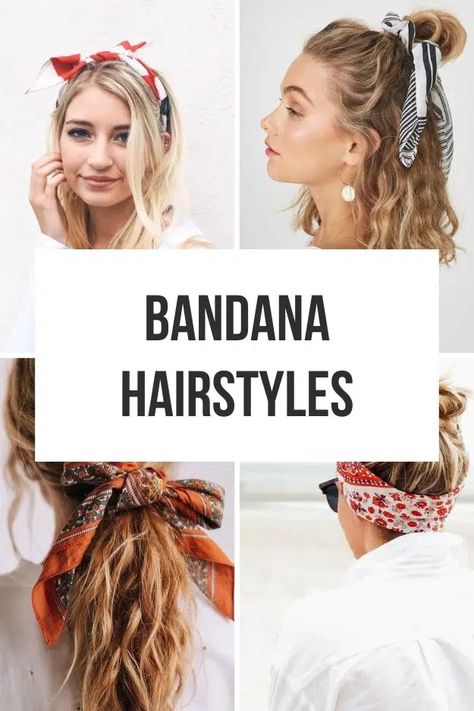 30+ Gorgeous Bandana Hairstyles You Can Try Today Hairstyles Using A Bandana, Half Up Half Down With Bandana, Cute Ways To Wear A Bandana In Your Hair, Hairstyles With Handkerchiefs, Bandana Hair Ideas, Cowgirl Hairstyles With Bandana, Boho Bandana Hairstyles, Bandana Updo Hairstyles, Hair Styles With Scarves