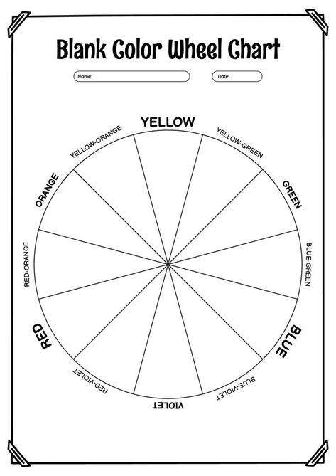 This blank color wheel worksheet is a useful tool for exploring color theory and creating harmonious color combinations. Take your creativity to the next level by filling in the sections with different hues and experimenting with various shades and tints. Unlock your artistic potential with this insightful resource. #ColorTheory #ArtEducation #CreativeLearning #blankcolorwheel Color Wheel Anchor Chart, Color Wheel Activity, Color Wheel Worksheet, Color Wheel Design, Tertiary Colors, Colour Mixing Wheel, Blank Color, Free Time Activities, Rgb Color Wheel