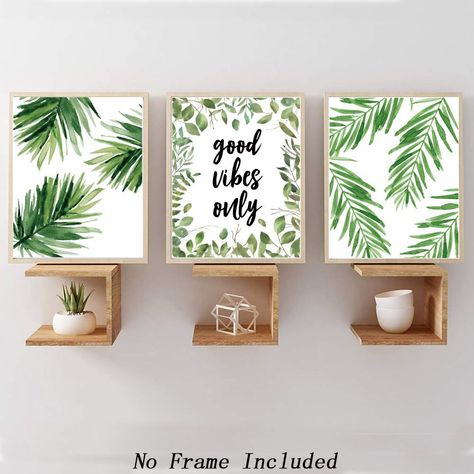 Good Vibes Only Quote Inspirational Art Print, Natural Plant Green Leaf Canvas Art Painting,Set of 3（8’’x10’’）,Yoga Studio Motivational Home Wall Decor Green Plant Painting Easy, Leaf Painting With Quote, Motivational Canvas Painting, Green Leafy Paintings, Bohemian Wall Art Green, Living Room Yoga, Only Quote, Plant Vibes, Painting Set Of 3