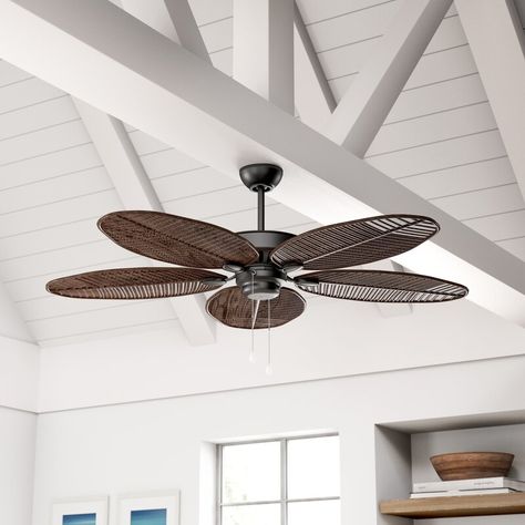 Beachcrest Home 52" Kateri 5 Blade Outdoor Ceiling Fan & Reviews | Wayfair Boho Outdoor Ceiling Fan, Outdoor Ceiling Fans Covered Patios, Outdoor Ceiling Fans With Light, Boho Ceiling Fan, Relaxing Environment, Ceiling Fan Blades, Best Ceiling Fans, Wagon Wheel Chandelier, Outdoor Ceiling