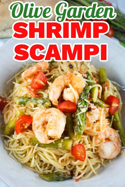 Olive Garden Scampi Sauce Recipe, Maggianos Shrimp Scampi Recipe, Olive Garden Shrimp Scampi Recipe Copycat, Shrimp Scampi Pasta Olive Garden, Olive Garden Shrimp Pasta, Recipe For Shrimp Scampi Pasta, Shrimp Scampi Pasta With Asparagus, Shrimp Scampi With Veggies, Shrimp Scampi Noodles Recipe