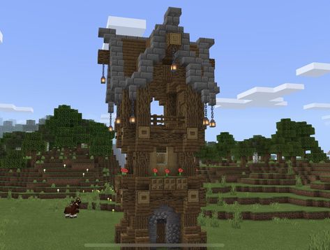 Minecraft Wooden Watch Tower, Watch Tower Minecraft Ideas, Minecraft Medieval Watch Tower, Zen Tower Minecraft, Minecraft Watch Tower Ideas, Spruce Tower Minecraft, Minecraft Tower Ideas Easy, Small Minecraft Tower, Minecraft Guard Tower