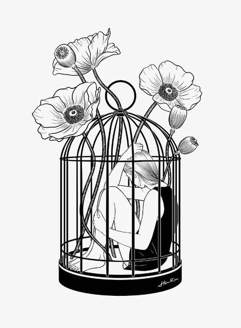 Cage Tattoo, Digital Art Programs, Henn Kim, Cage Tattoos, Tattoo Bird, Easy Drawing Steps, Bird Sketch, Pencil Drawings Easy, Ink Sketch