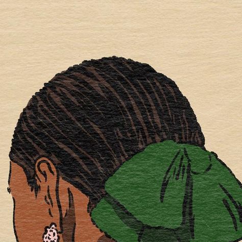 Green Black Art, Illustration Portrait Art, Black Illustrators, Self Love Illustration Art, Green Art Aesthetic, Girl With The Green Ribbon, Black Art Aesthetic, Afro Illustration, Tattoos For Siblings