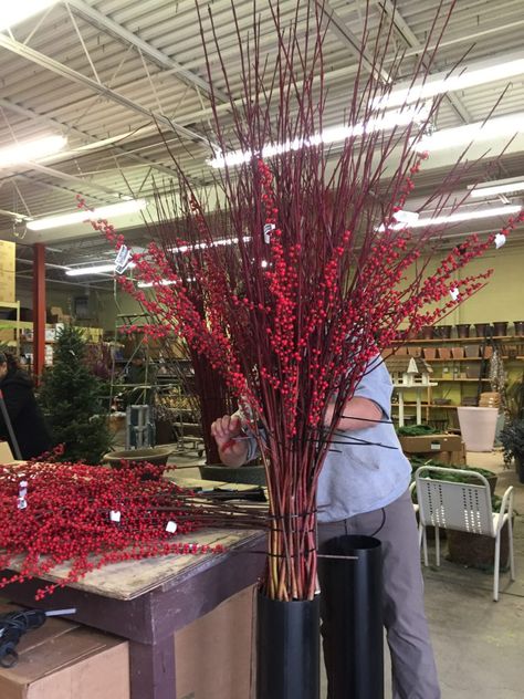 Christmas Floor Vase Ideas, Winter Porch Pots, Holiday Planters, Container Arrangements, Winter Pots, Porch Pots, Christmas Urns, Outdoor Christmas Planters, Deborah Silver