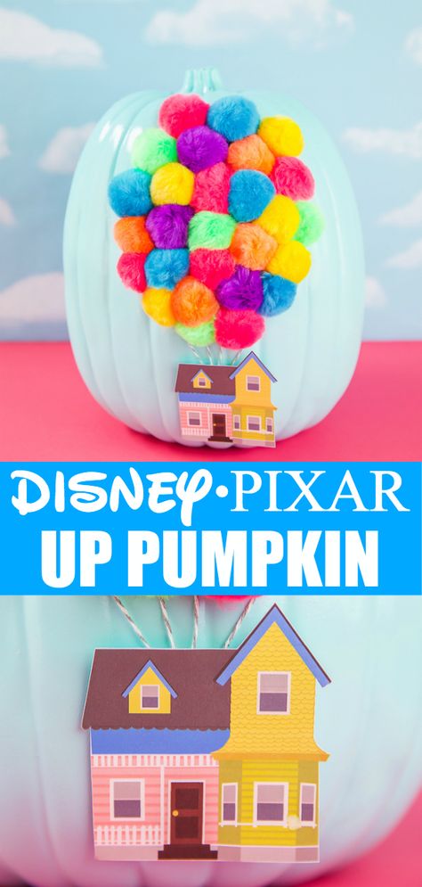 Up House Pumpkin Decorating, Up Painted Pumpkin, Up Themed Pumpkin, Disney No Carve Pumpkin Ideas, Up Pumpkin Painting, Up Pumpkin Decorating, Up Pumpkin Carving, Pumpkin Decorating No Carve, Pumkin Decoration Ideas Easy