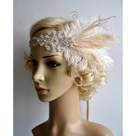 Champagne ivory1920'S Rhinestone Feather Flapper Headband Bridal Head... ($65) ❤ liked on Polyvore featuring accessories, hair accessories, gold, headbands & turbans, rhinestone bridal headband, 1920s headband, 1920s hair accessories, bridal headband and fascinator hats Estilo Charleston, 1920s Hair Accessories, Hair Fascinators, Hair Accessories Gold, Bridal Head Piece, 1920s Headband, Bridal Headbands, Gatsby Headband, 1920s Headpiece