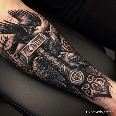 Viking Arm Sleeve Tattoo, Viking Sleeve Tattoo, Valhalla Tattoo, Viking Tattoos For Men, Traditional Viking Tattoos, Forearm Cover Up Tattoos, Viking Tattoo Symbol, Viking Tattoo Sleeve, Outer Forearm Tattoo