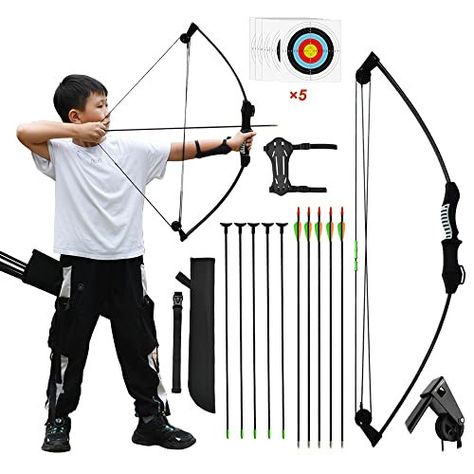 Strong material: The youth bow limbs are made of high-strength glass fiber, which have strong overall toughness and better elasticity. The archery bow with stable performance can be used with confidence, providing a safe and best archery experience for novices. Resin bow handle: The bow arrows handle is made of ABS resin, which is sturdy and durable. It adopts ergonomic design and has a comfortable grip. It can be used by both hands and arrows can be used on both sides, which is convenient for people with different habits to use. Split design: The bow arrows adopts a split design, which is easy to disassemble, so it is more convenient to carry. The bowstring comes with a silicone finger protector, which is very suitable for beginners and teenagers. Archery set includes: This bow archery pa Arrow Shooting, Archery Quiver, Bow Archery, Archery Set, Archery Bows, Archery Bow, Finger Protector, Arm Guard, Bow Arrows