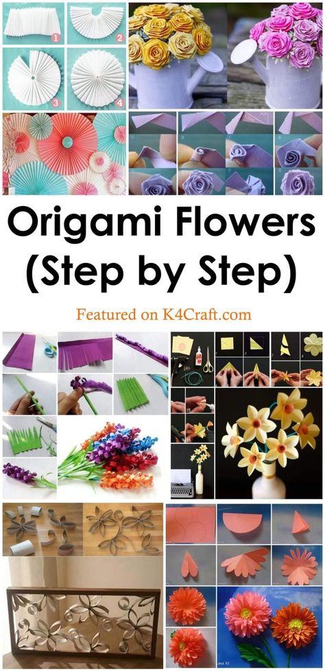 Origami Flower Bouquet, Folded Paper Flowers, Origami Bouquet, Easy Origami Flower, Origami Flowers Tutorial, Paper Flowers Diy Easy, Origami Tutorial Easy, Flower Step By Step, Easy Paper Flowers