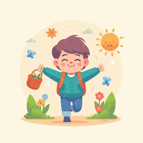 Premium Vector | A flat illustration design of daily activity in spring season in the world Kindergarten Illustration, Flat Illustration Design, Back To School Illustration, Backpack Illustration, Illustration Children, School Illustration, 2023 Art, Daily Activity, Children's Illustration