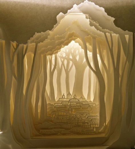 Kagami no kuni- handmade paper cut-out of forest.