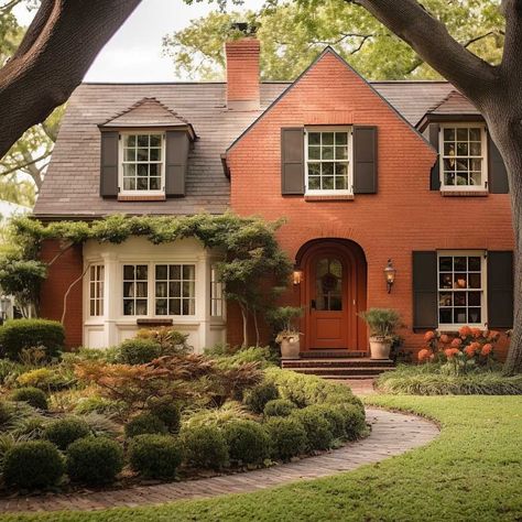 7+ Bold Exterior Brick Paint Color Ideas for Your Home • 333+ Inspiring Lifestyle Ideas Brick Cottage Exterior, Orange Brick House Exterior, Exterior Brick Paint, Exterior Brick Paint Colors, Orange Brick Houses, Brick Paint Colors, Red Brick House Exterior, Country Home Exterior, Red Brick Exteriors