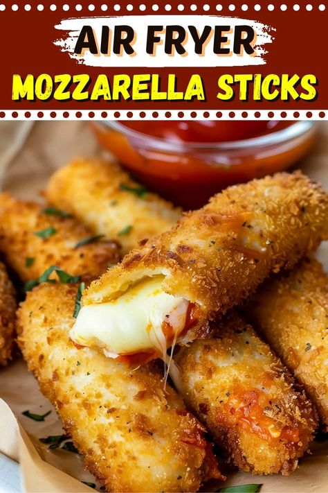 These air fryer mozzarella sticks are so much better than store-bought! With a few simple ingredients, you'll have a crunchy, cream appetizer. Mozerella Stick Air Fryer, Air Fryer Appies, Air Fryer Mozzarella Sticks Homemade, Cheese Sticks Air Fryer, Air Fryer Cheese Sticks, Fresh Mozzarella Appetizers, Airfryer Meals, Air Fryer Mozzarella Sticks, Air Fryer Mozzarella