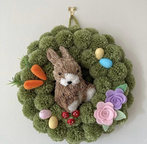 Pom Pom Wreaths, Bunny Burrow, June Challenge, Easter Stuff, Pom Pom Wreath, Door Wreaths Diy, Wreaths Diy, Wreath Crafts, Diy Wreath