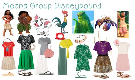 Moana Group Costume Ideas, Group Disneybound, Disneybound Outfits Summer, Moana Disneybound, Moana Characters, Disney Bound Outfits Casual, Moana Themed Party, Disney Themed Outfits, Disney Inspired Fashion