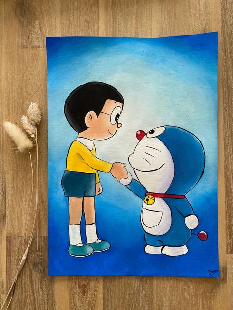 Friendship | Illustrations | Doraemon and Nobita Artwork | Poster Colour Painting Cartoon Drawing With Colour, Sketch Of Doraemon, How To Colour Drawing, Drawing Of Friendship, Nobita Doraemon Wallpapers, Doremon And Nobita Cute Wallpaper, Painting Ideas With Poster Colour, Doraemon Nobita Drawing, Nobita And Doraemon Friendship